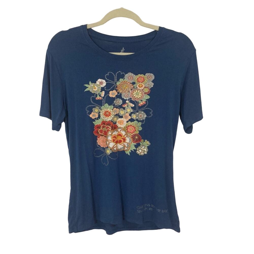 Gardens by the Bay sparkly floral graphic t-shirt size XXL sustainable bamboo